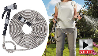 Stainless Steel Premium Hose Pipe With 8-Mode Nozzle - Up to 100ft!