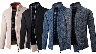 Mens Knitted Fleece-Lined Cardigan - 7 Colours & 5 Sizes