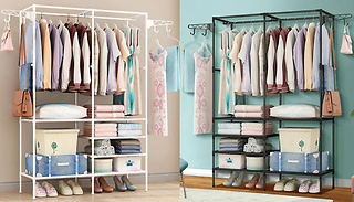 Double Clothes Rack with Shoe Shelves & Hangers - 2 Colours