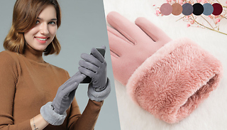 Touchscreen Compatible Faux Suede & Fur-Lined Gloves - 6 Colours