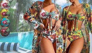 3-Piece Floral Bikini Set! - 4 Colours, 6 Sizes