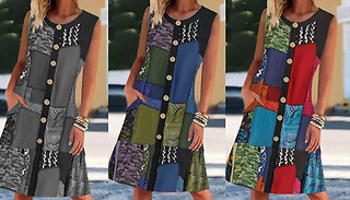 Patchwork Button-Down Summer Dress - 3 Colour & 4 Sizes