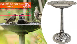 Stone Effect Free Standing Pedestal Bird Bath And Feeder