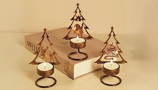 6-Pack Metal Christmas Tea Light Holders - 3 Designs!