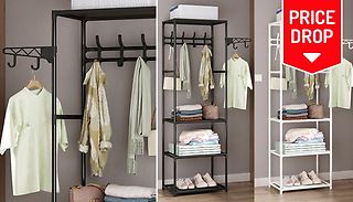 Metal Clothes Shelving Rack with Hooks & Hangers - 2 Colours