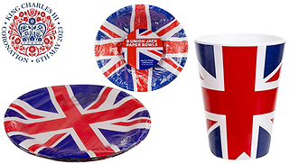 Coronation Union Jack Party Plates. Bowls, & Tumblers - 5 Options