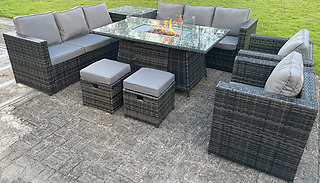 10-Seater Rattan Garden Furniture Fire Pit Table Set
