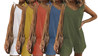 Linen Tie-Strap Sleeveless Playsuit - 5 Colours & 6 Sizes