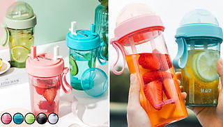 2-in-1 Dual Compartment Travel Drinks Bottle - 5 Colours & 2 Sizes