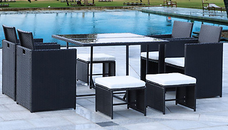 9-Piece Rattan Dining Set with Cushions - Optional Cover