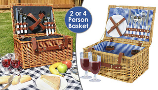  2 or 4-Person Portable Wicker Picnic Basket