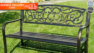 'Welcome' Metal Slatted Garden Bench - Bronze or Grey