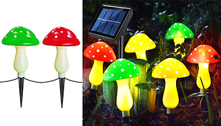 6 or 8 Solar Mushroom Garden Stake Lights - 2 Colours