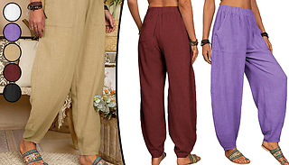 Women's Linen Loose Harem Pants - 5 Colours & 5 Sizes