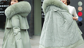 Padded Winter Coat With Oversized Fluffy Hood