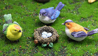 4-Piece Garden Bird & Nest Ornament Set