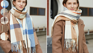 Oversized Checked Plaid Scarf With Tassels - 5 Colours