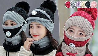 Women's Knitted Hat, Scarf & Face Cover Set - 6 Colours