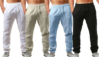  Men's Linen Blend Casual Trousers - 4 Colours & 5 Sizes