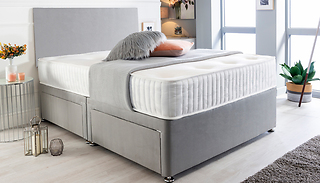 Grey Suede Divan Bed Set with Memory Foam Mattress - 6 Sizes