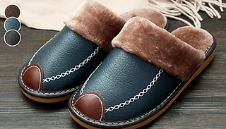 Men's Winter Faux Leather Warm Indoor Slippers - 4 colours & 7 sizes