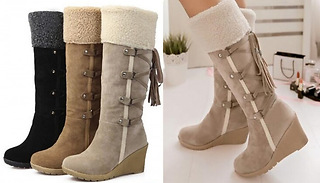 Women's Fur-Lined Knee High Boots - 3 Colours & 3 Sizes