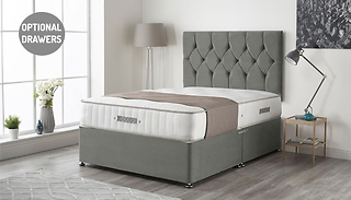 Grey Plush Bed & Memory Foam Mattress W/ Optional Drawers - 6 Sizes