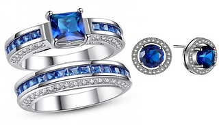 Blue Created Sapphire Ring & Earring Set - 4 Sizes