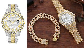 Rhinestone Watch Set - With or Without Studded Bracelet