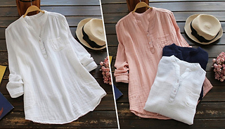 Lightweight Long-Sleeve Cotton Blouse - 3 Colours & 7 Sizes