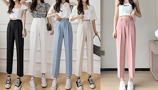 High-Waist Straight-Leg Smart Trousers - 5 Colours, 5 Sizes