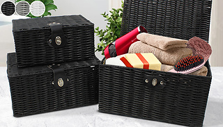 Set of 3 Stackable Resin Wicker Storage Baskets - 3 Colours