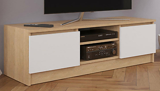 Large Wooden White & Oak TV Storage Unit