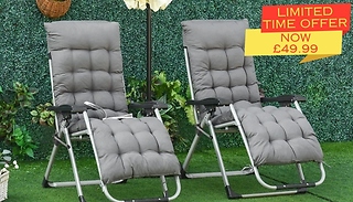 Outsunny Pair of Reclining Zero Gravity Chairs - Free Cushioned Pads!