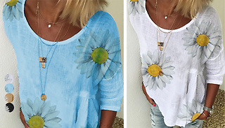 Short Sleeve Daisy Print T-Shirt - 4 Colours & 5 Sizes