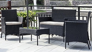 4-Seater Rattan Garden Furniture Set - Black!