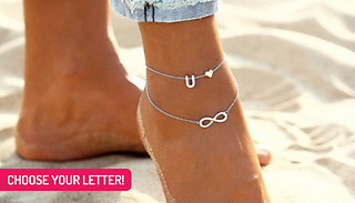 Love-Heart Infinity Charm Personalised Letter Anklet - 25 Options!