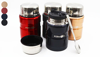 500ml Stainless Steel Thermal Mug with Folding Spoon - 4 Colours