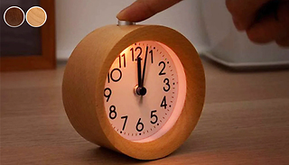 Wooden No-Tick Alarm Clock with Light - 2 Colours