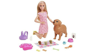 Barbie & New-Born Pups with 3 Puppies & Dog Playset