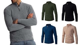 1/4 Zip Knitted Style Pullover Sweater - 5 Colours & 6 Sizes