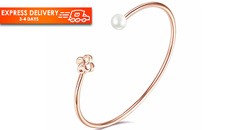 Natural Diamond and Freshwater Pearl Rose Gold Flower Bangle