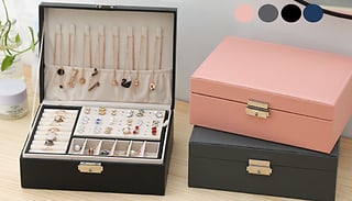 Faux Leather Double Layer Jewellery Box with Lock - 5 Colours