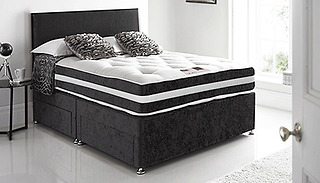 Black Velvet Divan Bed, Mattress, Headboard & Optional Drawers - 6 Siz ...