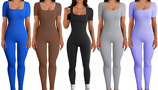 Ribbed Short Sleeve Yoga Jumpsuit - 7 Colours & 5 Sizes