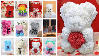 Artificial Rose Flower Teddy Bear Gift - 12 Colours