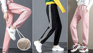 Cosy Fleece-Lined Lounge Stripe Joggers - 4 Colours & 4 Sizes