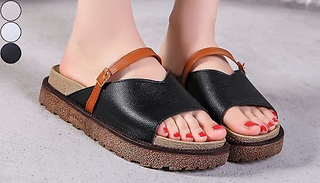 Faux Leather Thick Sole Slip-On Sandals - 3 Colours & 5 Sizes