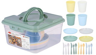 21-Piece Plastic Picnic Set - Includes Plates, Cups & Cutlery