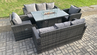 8 Seater Rattan Garden Fire Pit Dining Table Set